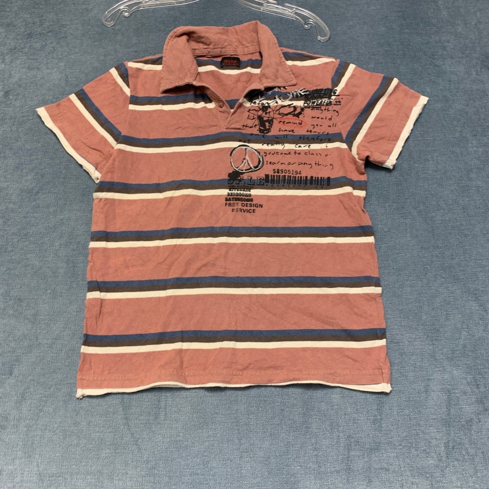 Zara Polo Shirt Mens Small Brown Cotton Striped Collared Sports Performance
